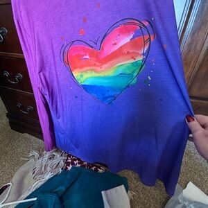 Girls' Purple Rainbow Heart Long-Sleeve Top